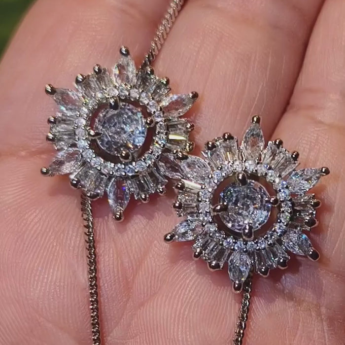 Floral zircon diamond necklace set with matching earrings and sparkling clear zircon stones