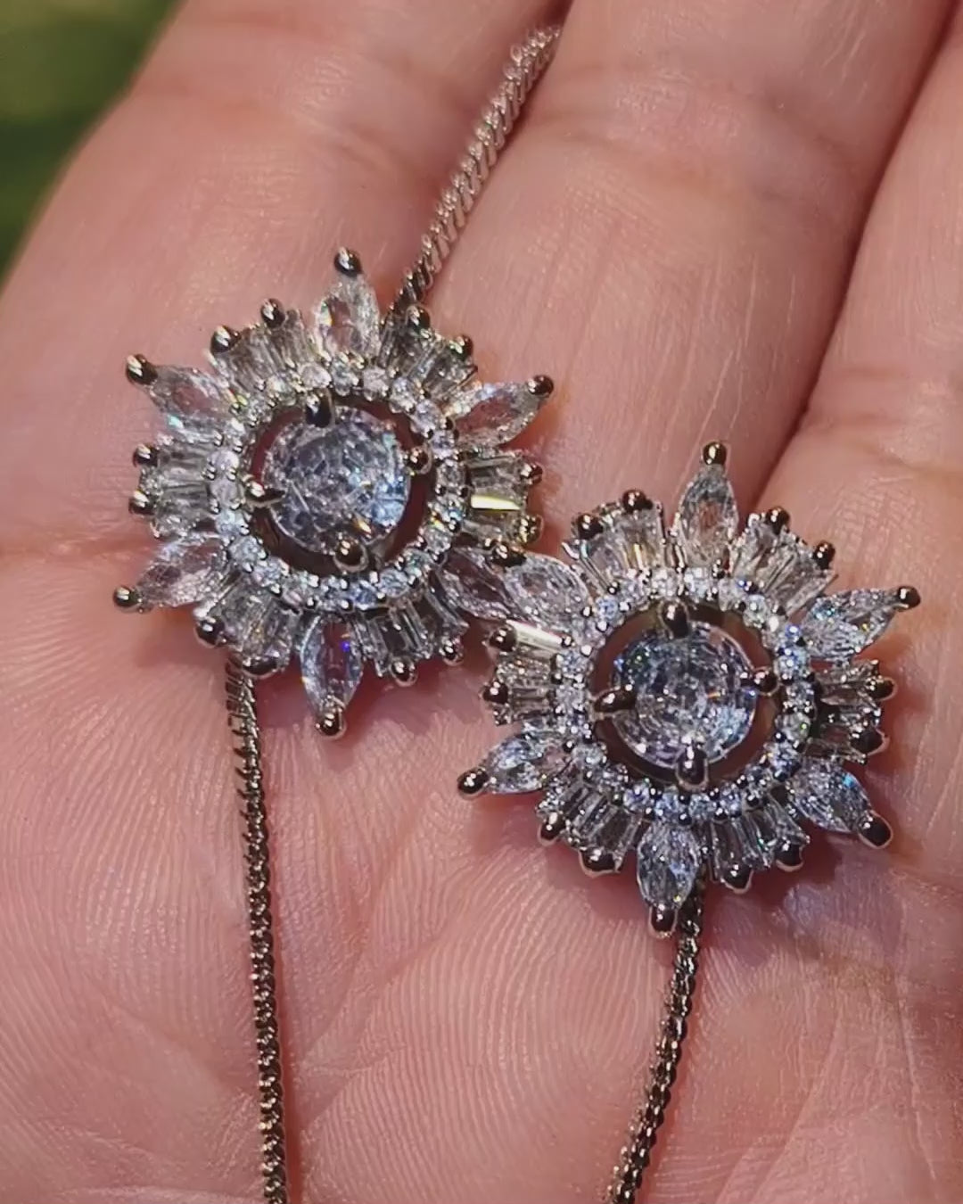 Floral zircon diamond necklace set with matching earrings and sparkling clear zircon stones