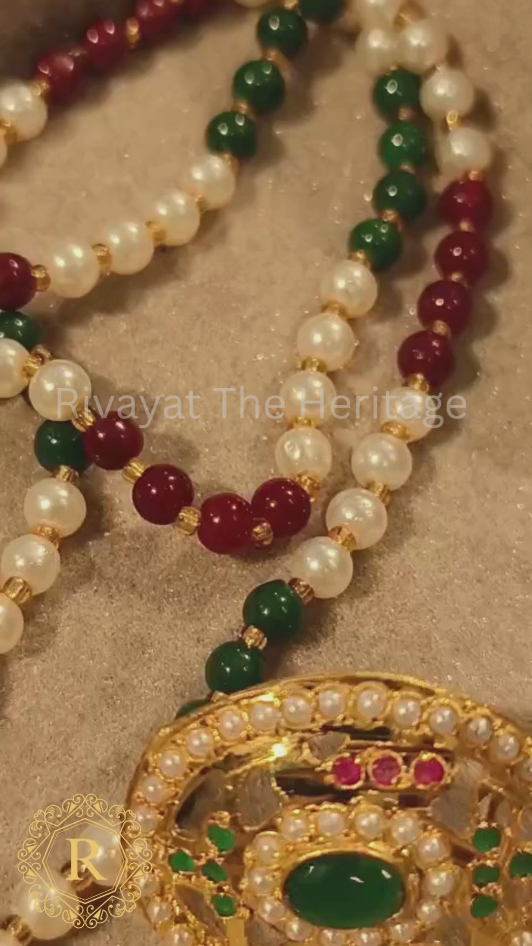 Manika Emerald Jadau Pendant Earring Set - 24K Gold Plated