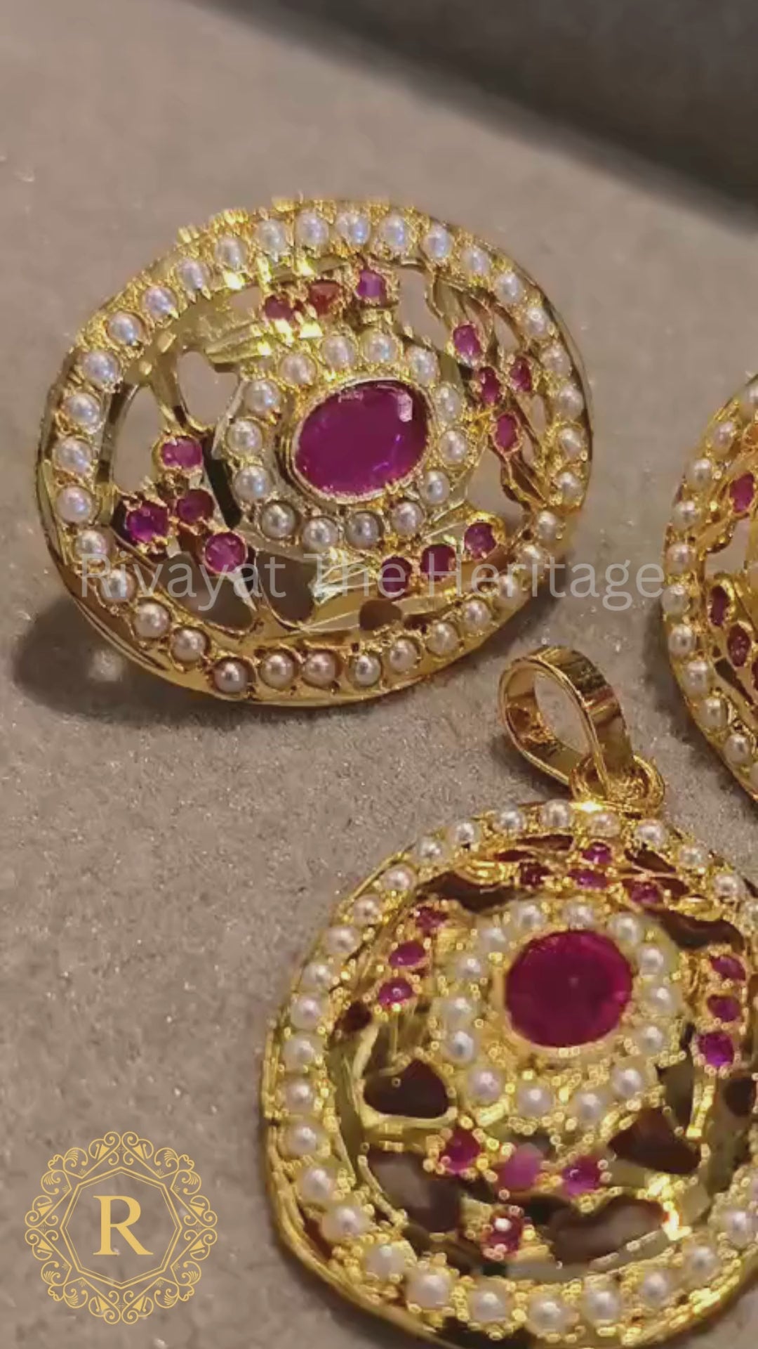 Royal Ruby Jadau Pendant & Earrings Set | 24K Gold Plated | Handcrafted Manika Collection