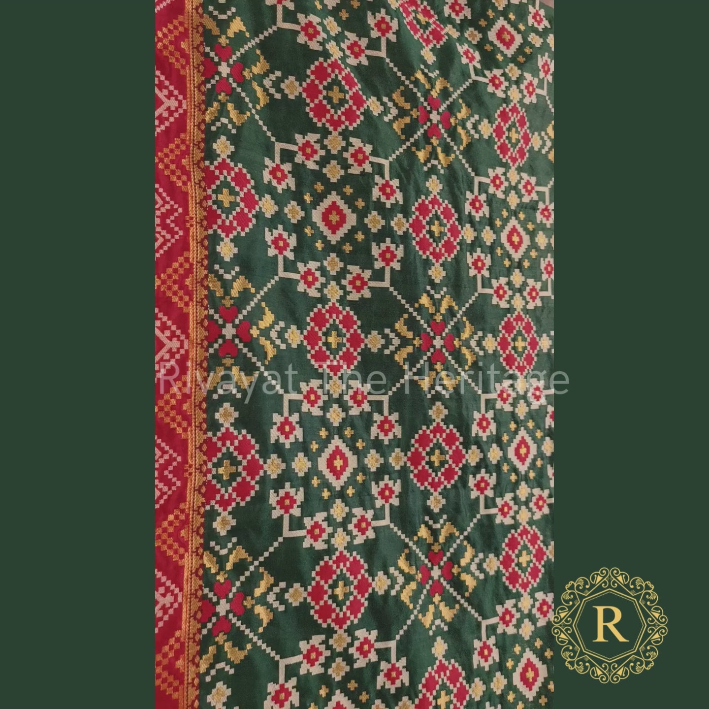 Navdurga Patola Silk Dupatta - Red & Green